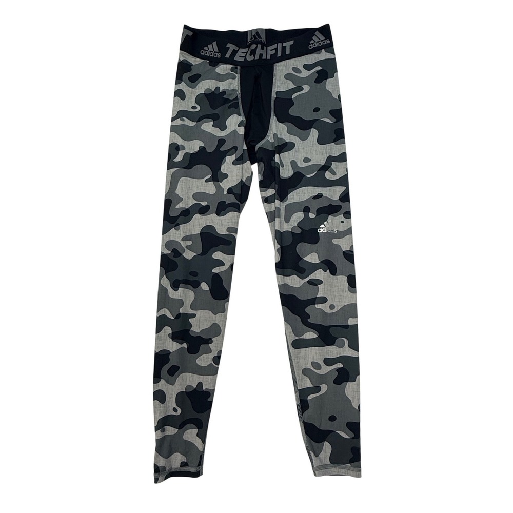 Adidas Techfit Mens Camo Compression Leggings Grey Black White Large